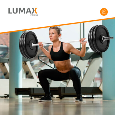 Kit de Barra Recta Larga Maciza De 1.80mts + 20kgs En Discos 2x5 kg 4x2.5 kg