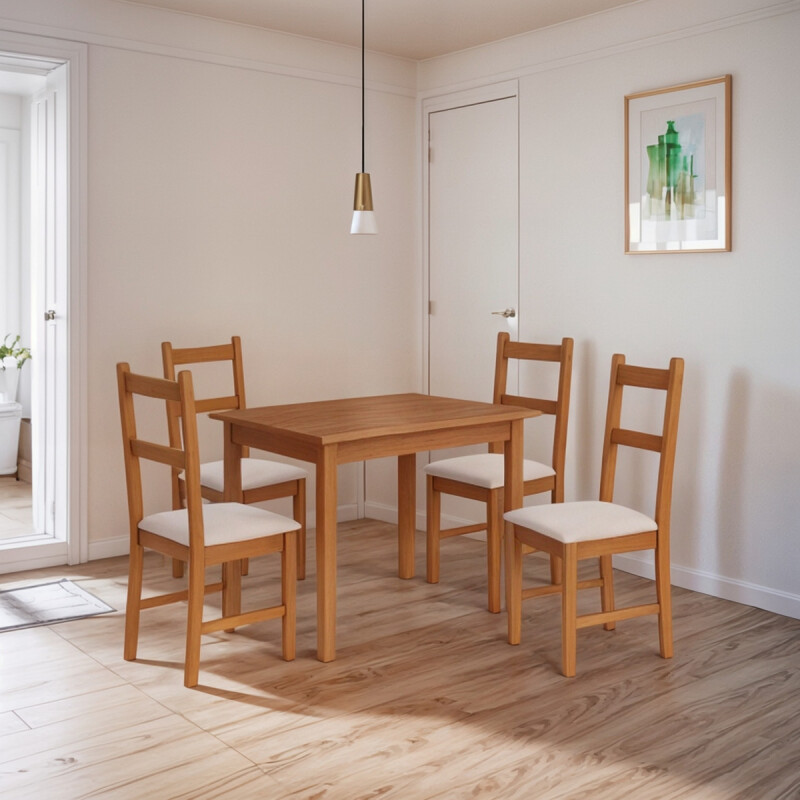 Juego De Comedor 4 Sillas Reforzadas En Pino Tapizadas Juego De Comedor 4 Sillas Reforzadas En Pino Tapizadas