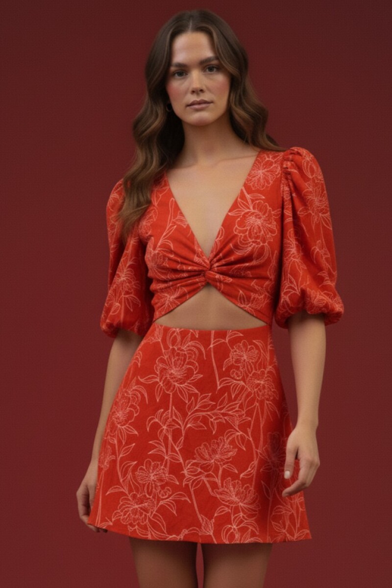 Vestido Estampado. Rojo