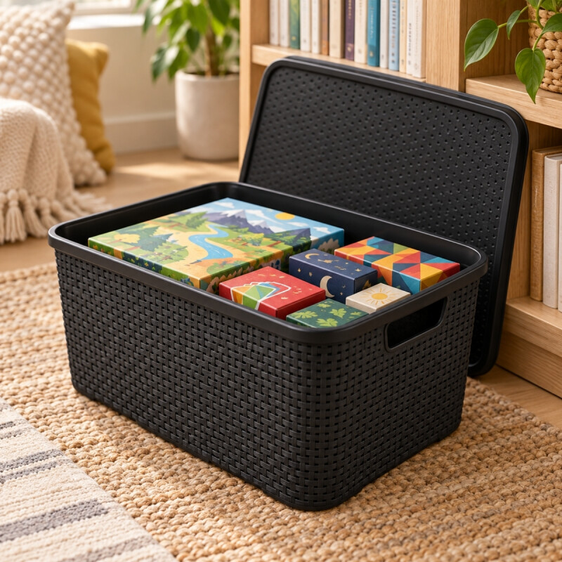 Set x6 caja simil ratán 15 lts NEGRO
