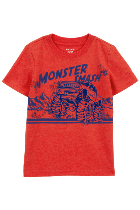 Remera de algodón, manga corta estampa camión monstruo Sin color