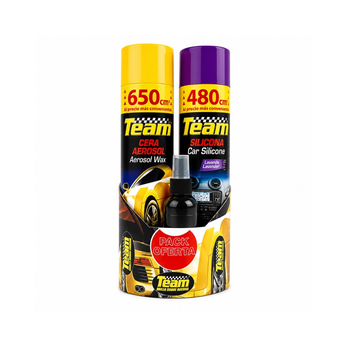 KIT DE CERA EN AEROSOL + SILICONA + PERFUMADO PARA AUTO TEAM Kit De Cera En Aerosol + Silicona + Perfumado Para Auto Team