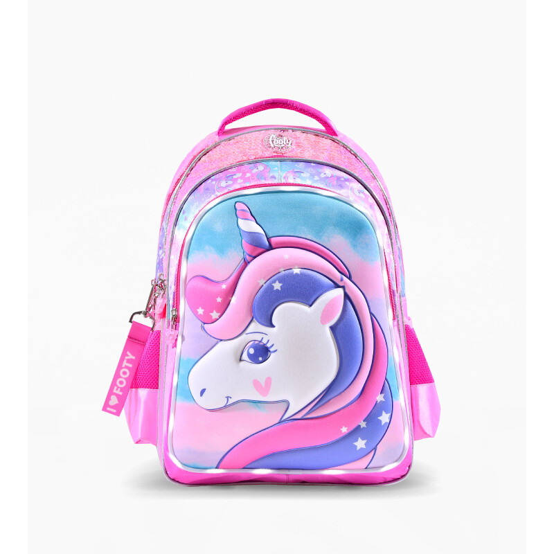 Mochila Footy Unicornio Relieve con Luz Led Rosa - Fucsia - Verde Agua