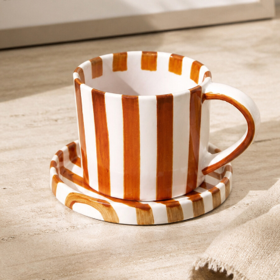 Taza de Cerámica Rayas Brown