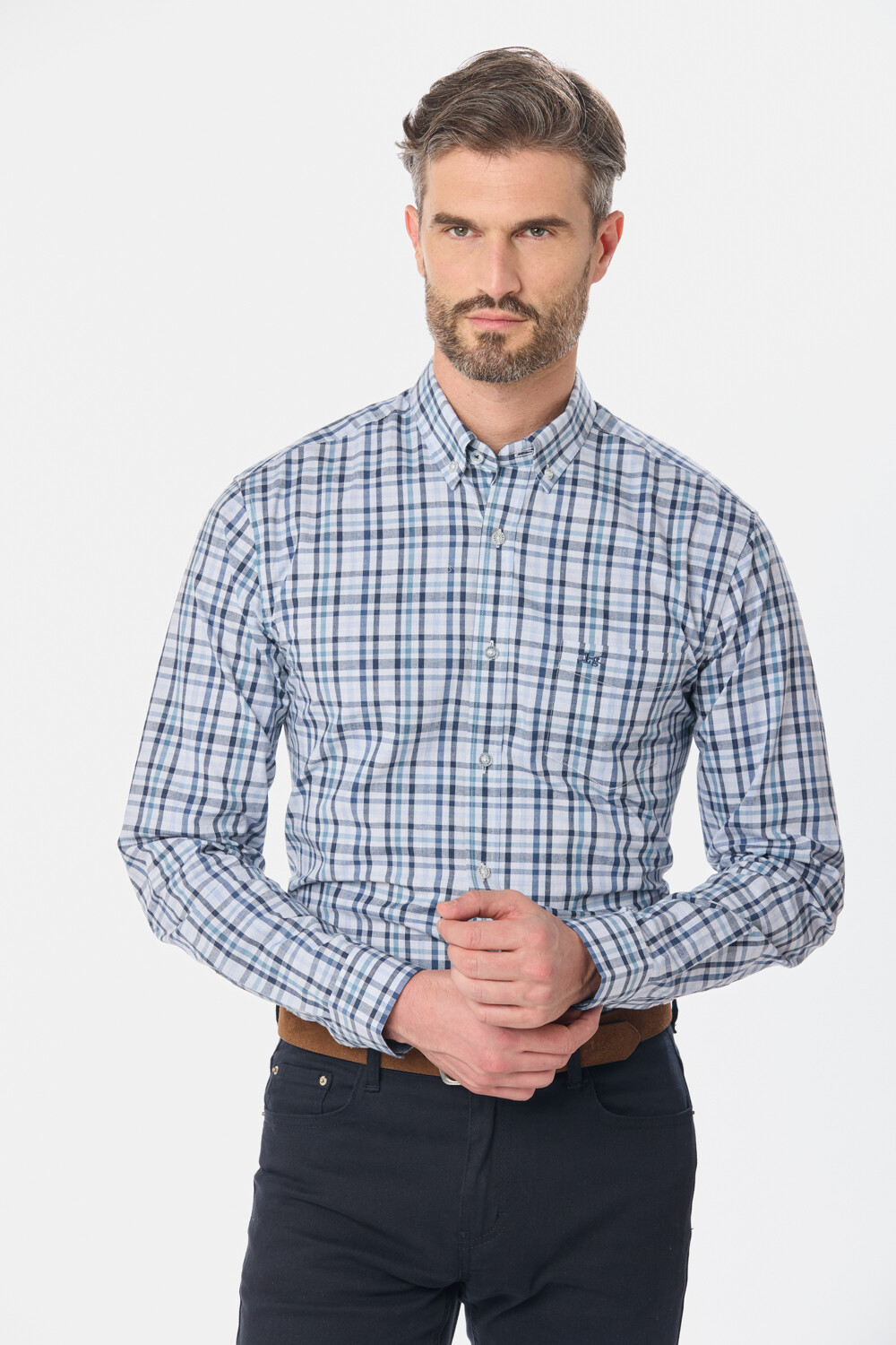 CAMISA CUADROS Celeste