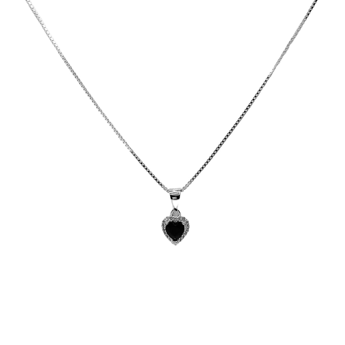 CONJUNTO CADENA VENECIANA C/DIJE CORAZON C/NEGRO Y CIRCONIAS 