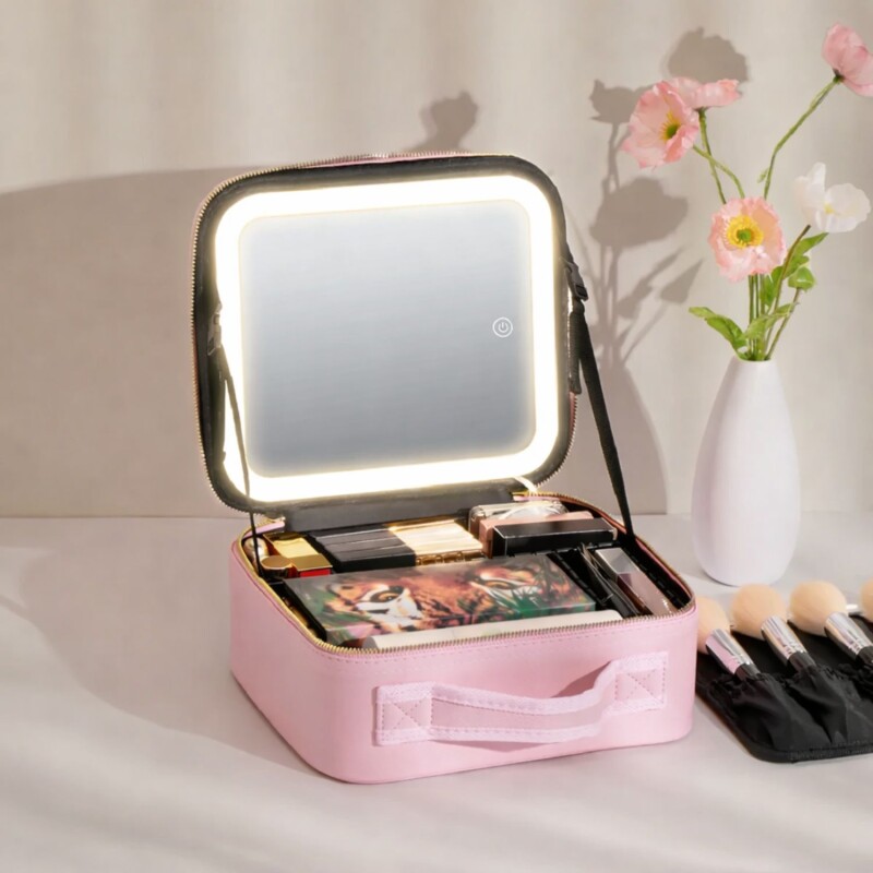 Organizador Maquillaje Maletin Maleta Valija Espejo Led Luz Ajustable Divisiones Neceser Cosméticos Color Rosa Organizador Maquillaje Maletin Maleta Valija Espejo Led Luz Ajustable Divisiones Neceser Cosméticos Color Rosa