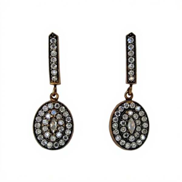 Caravanas Ovalo Vintage-Plata rodinada 925 con micra de oro 18k-Piedra Zirconia-CA2044 conpiedra