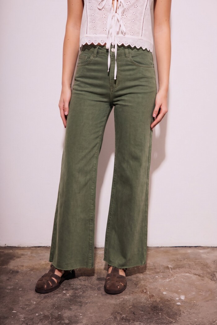 Flare Wide Leg Lavado Oliva