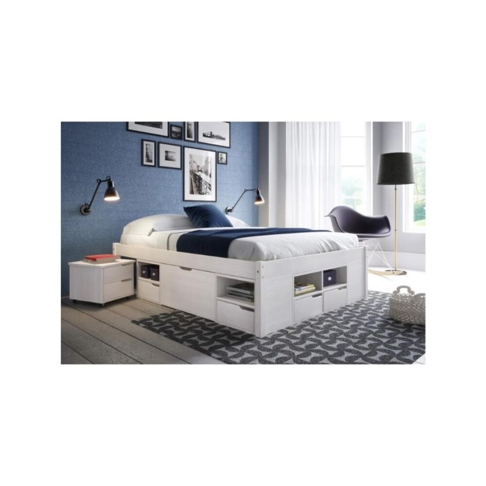 Cama Madera Maciza - 4 Cajones - Queen - Linea charme Blanco