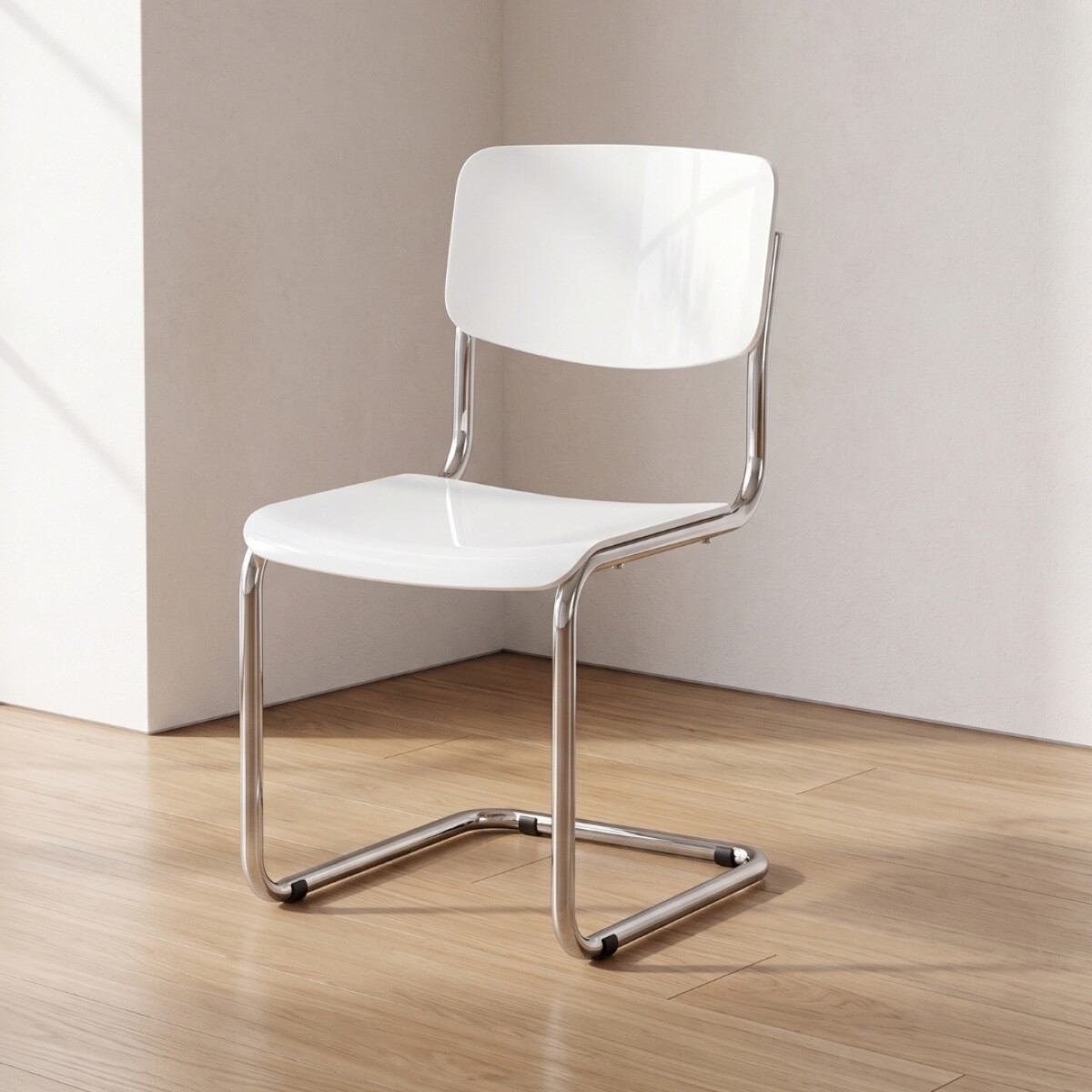 Silla de Comedor Metal Cromado y Madera - Moon - Blanco 