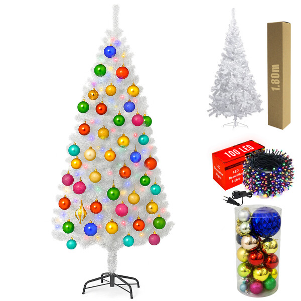 Arbolito Arbol Navidad 1,80m Completo Con Luces Y Adornos Blanco