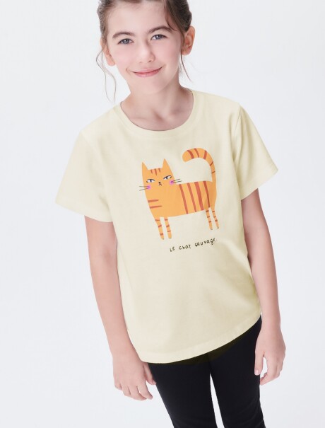 CAMISETA DE NIÑA MANGA CORTA ESTAMPADA BEIGE