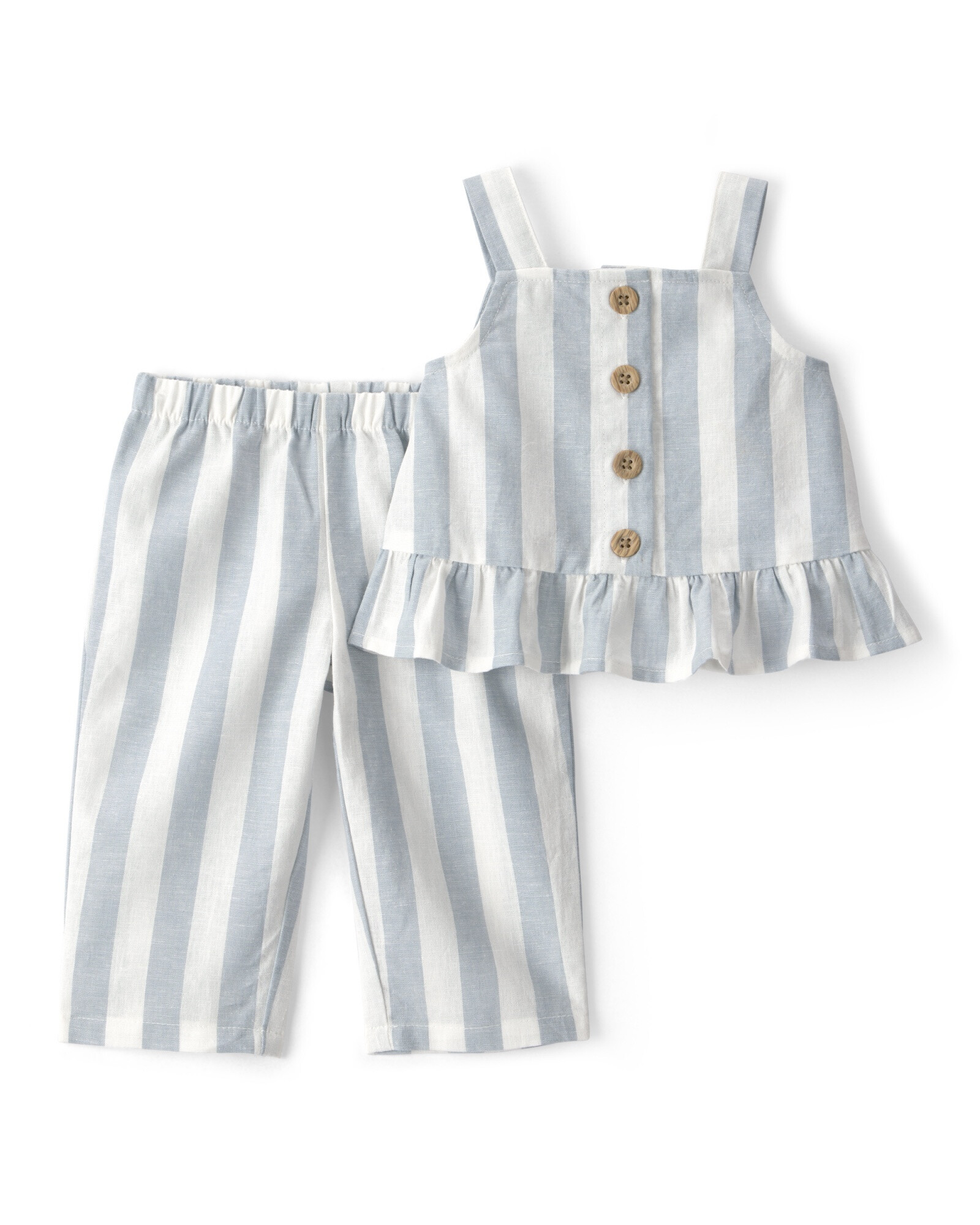 Set dos piezas de lino, pantalón y musculosa, azul, diseño a rayas Sin color