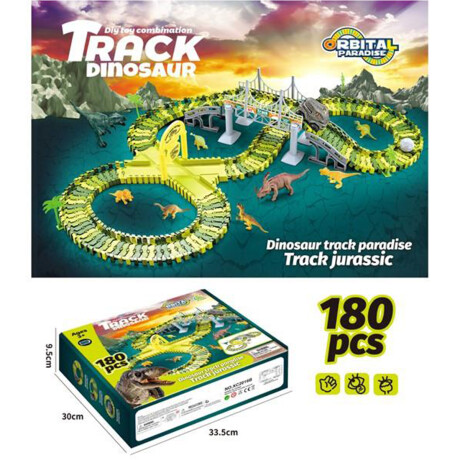 Pista Carreras Dinosaurio Jurassic Flexible Encastrable 180P Verde