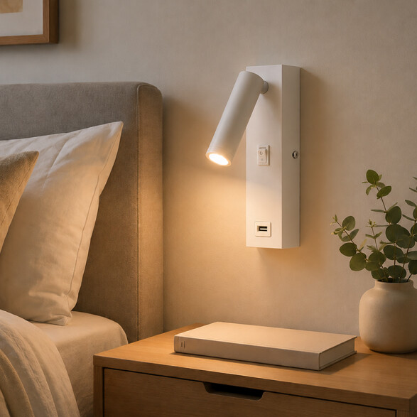 Aplique pared c/ spot LED 3W cálido c/ puerto USB IX9257