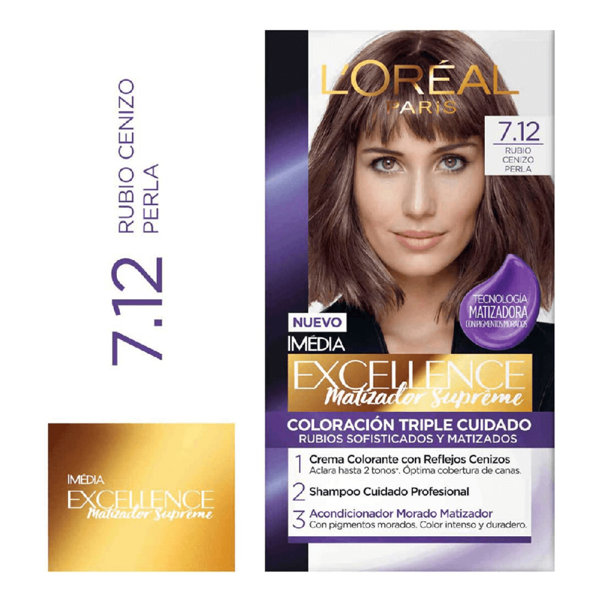 Tinta L'Oréal Paris Excellence Creme N°7.12 Rubio Cenizo Perla 