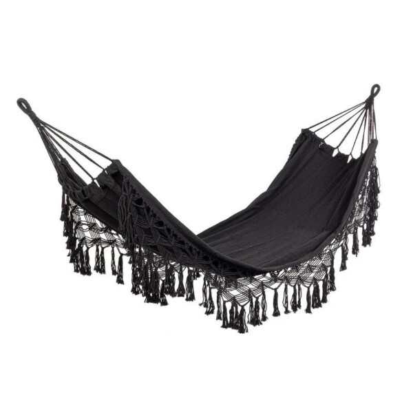 Hamaca Paraguaya Silla Colgante Reforzada Jardín Con Flecos Bolso Y Soga Imback Color Negro Hamaca Paraguaya Silla Colgante Reforzada Jardín Con Flecos Bolso Y Soga Imback Color Negro