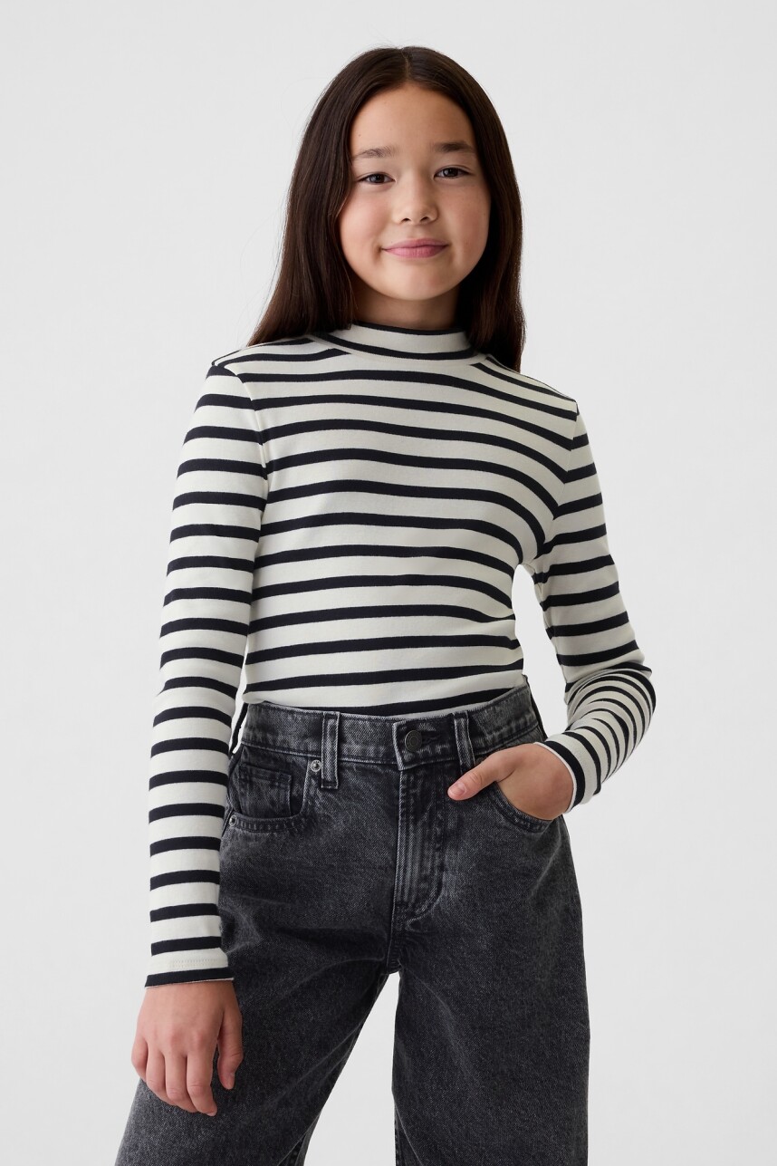 Remera Polera Niña Navy White Stripe