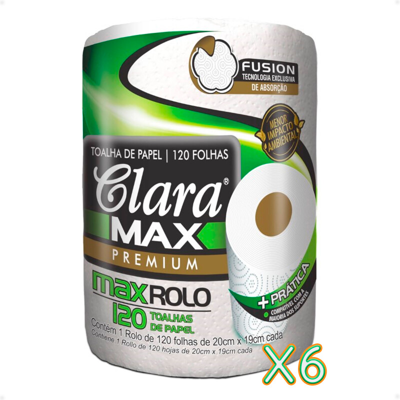 Papel Toalla Cocina Clara Max Rollo X 120 Toallas X6