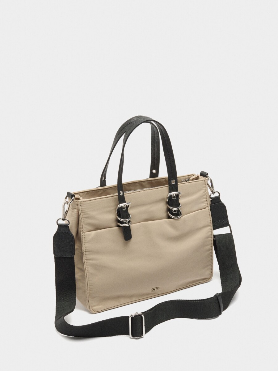 Bolso Tote De Nylon Con Colgante crudo