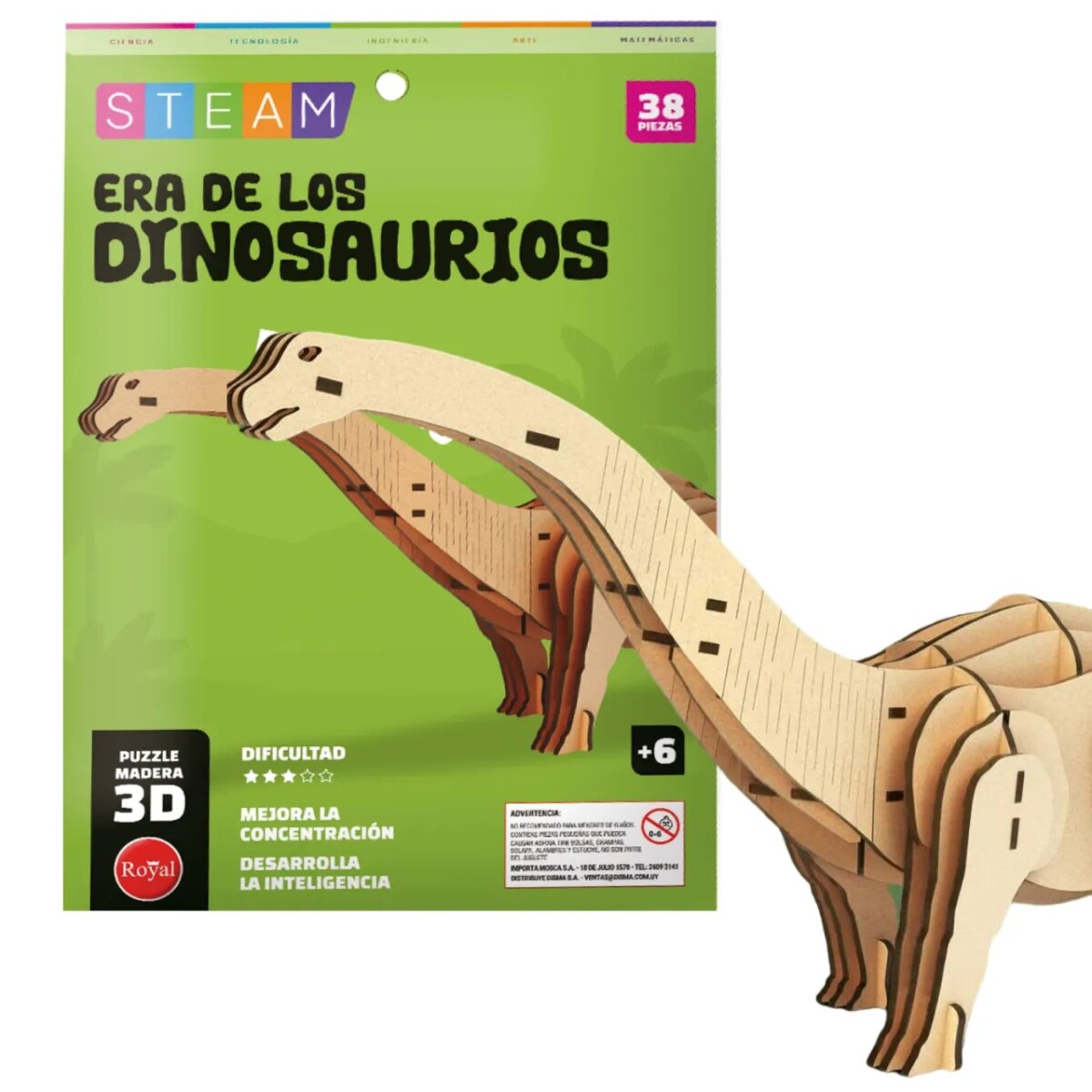 PUZZLE DE MADERA 3D ROYAL DINOSAURIO DIPLODOCO 
