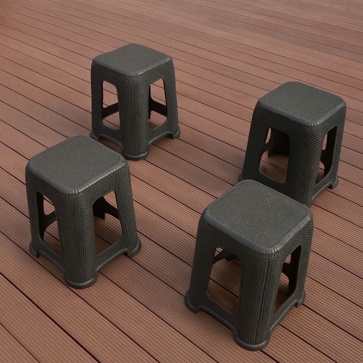 Set x4 Banquetas simil ratán - GRIS OSCURO 