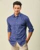 Camisa Lino Algodón Manga Larga Azul