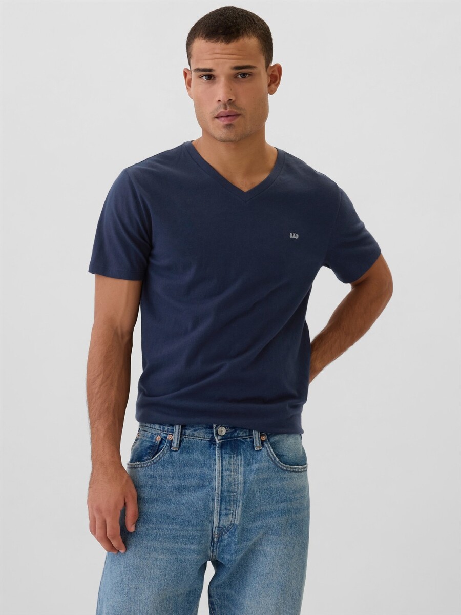 Remera Cuello V Mini Logo Gap Hombre - Tapestry Navy 