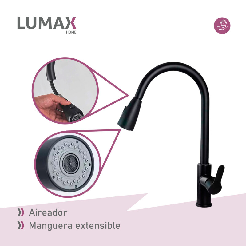 Grifo de cocina gourmet extensible de una sola manija Negro Mate