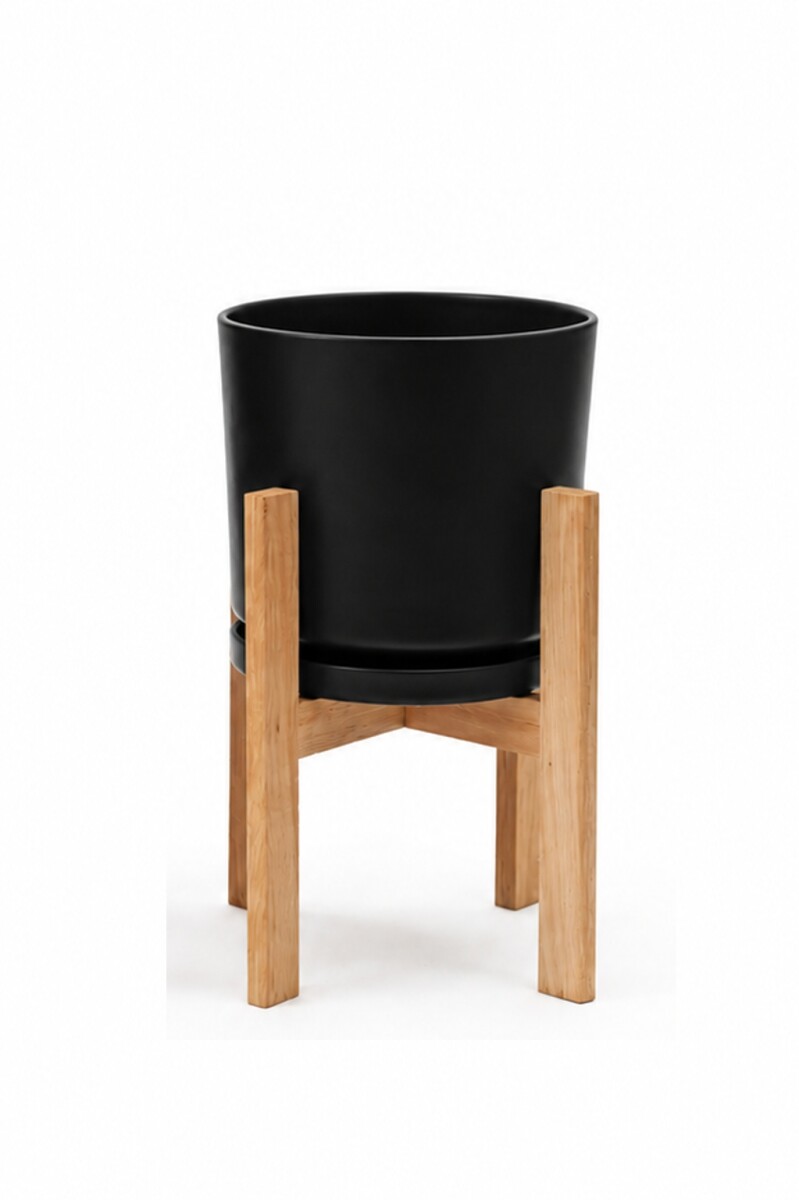 MACETA CERAMICA GRANDE CON SOPORTE BAJA - NEGRA 