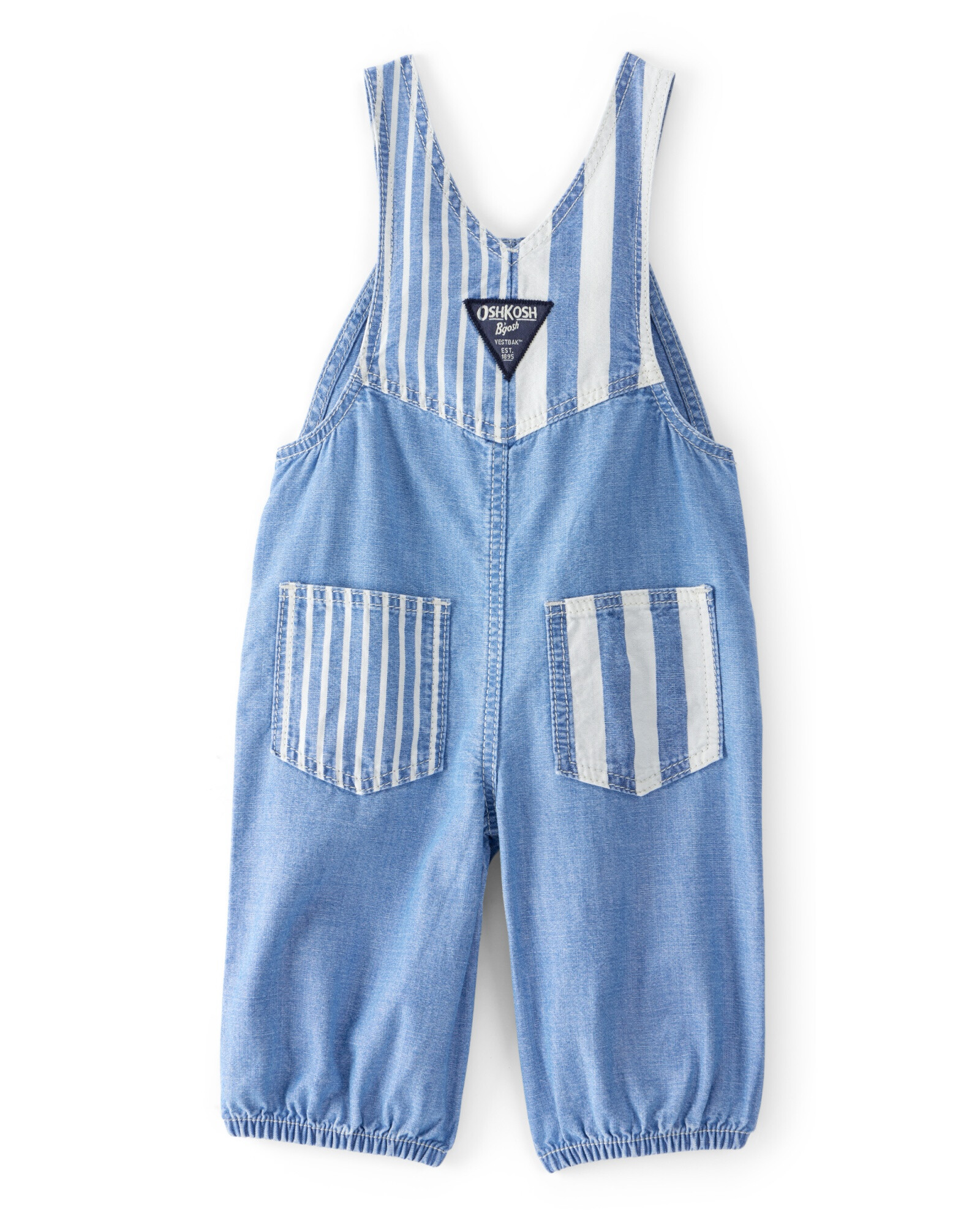 Enterito de chambray con detalles a rayas Enterito de chambray con detalles a rayas