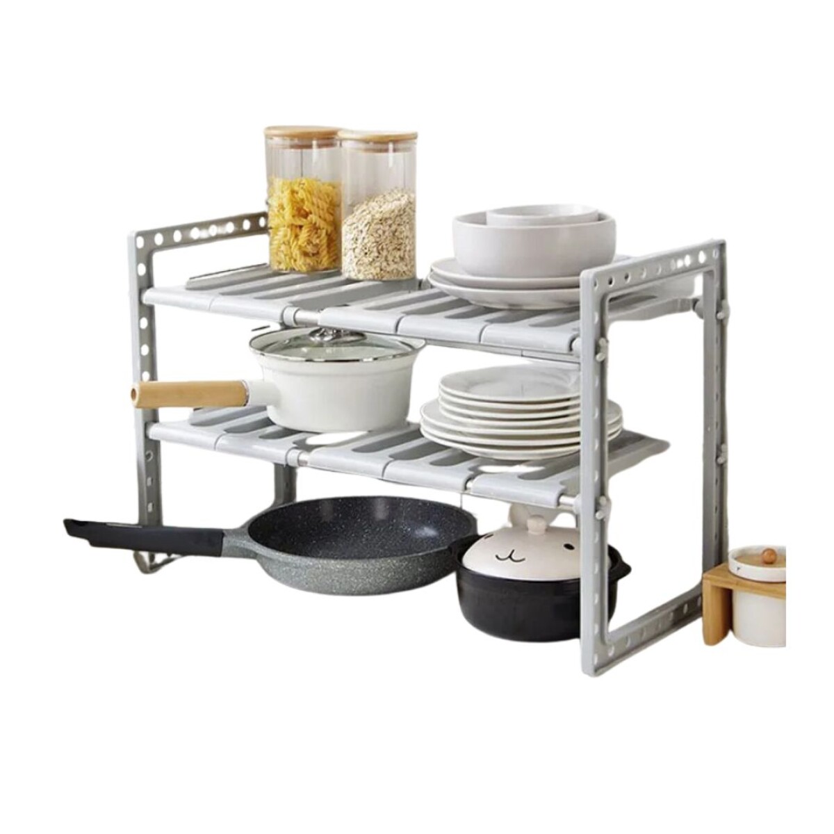 Estante Organizador Cocina 2 Niveles Ajustable Expendible Gris claro 