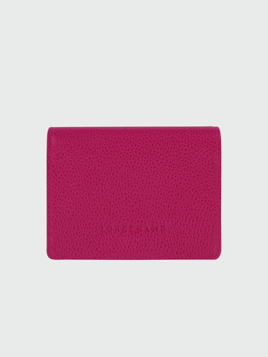 Longchamp -Billetera compacta de cuero, Le Foulonné Fucsia