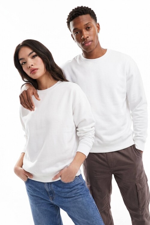 Buzo deportivo clásico escote redondo - UNISEX BLANCO