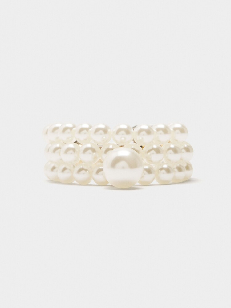 Set De Pulseras Elásticas Con Perlas blanco