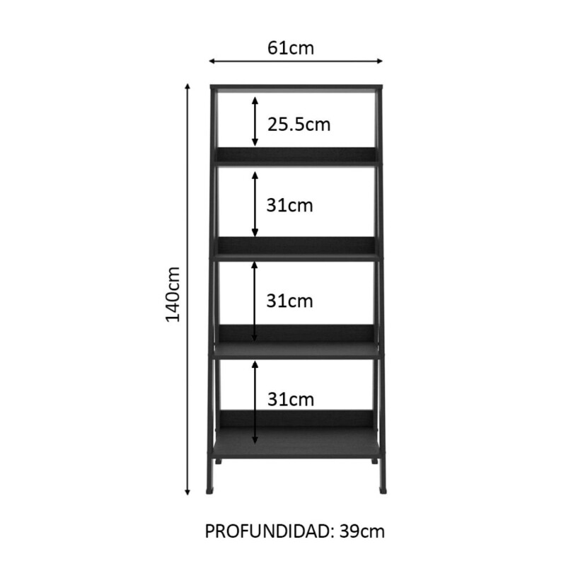 Estantería biblioteca multiuso Lumax escalera para Libros 4 Repisas Negro
