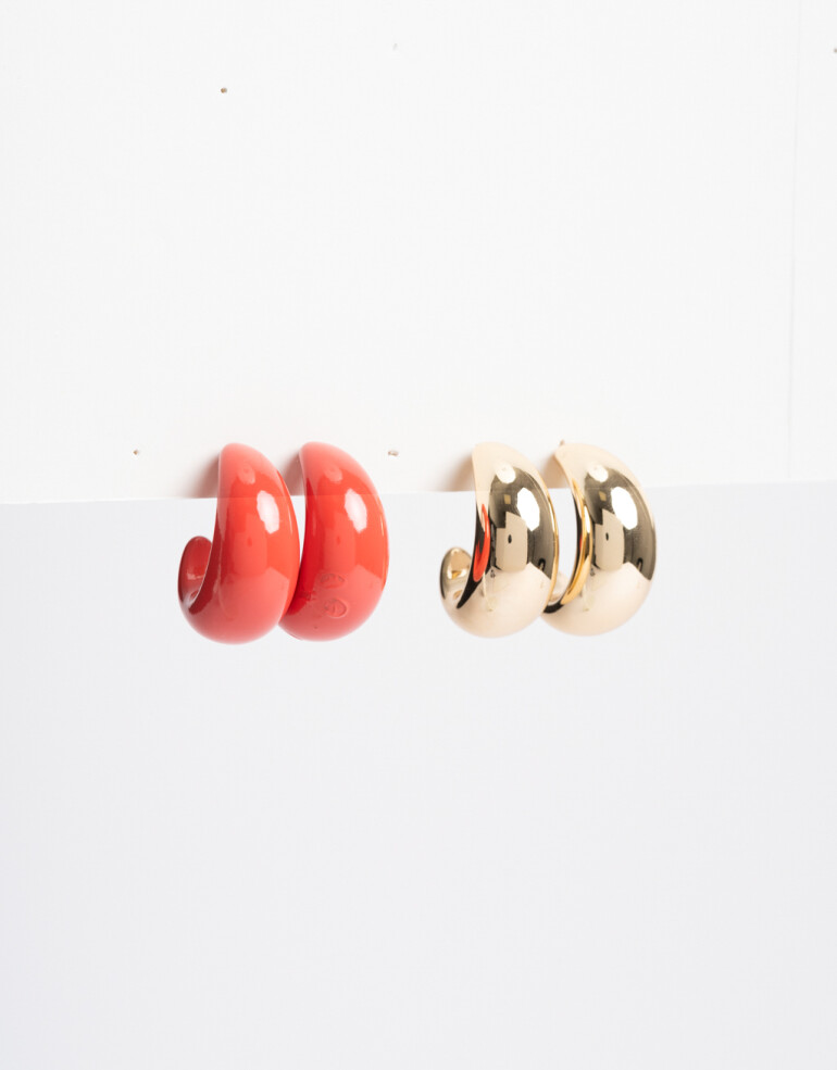 Aros Argollas Set Color Set Argollas Chunky - Rojo Cereza