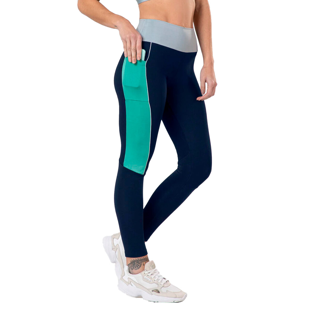 Calza Deportiva Dama Graphene Leggings Larga Bolsillo - Azul-Verde 