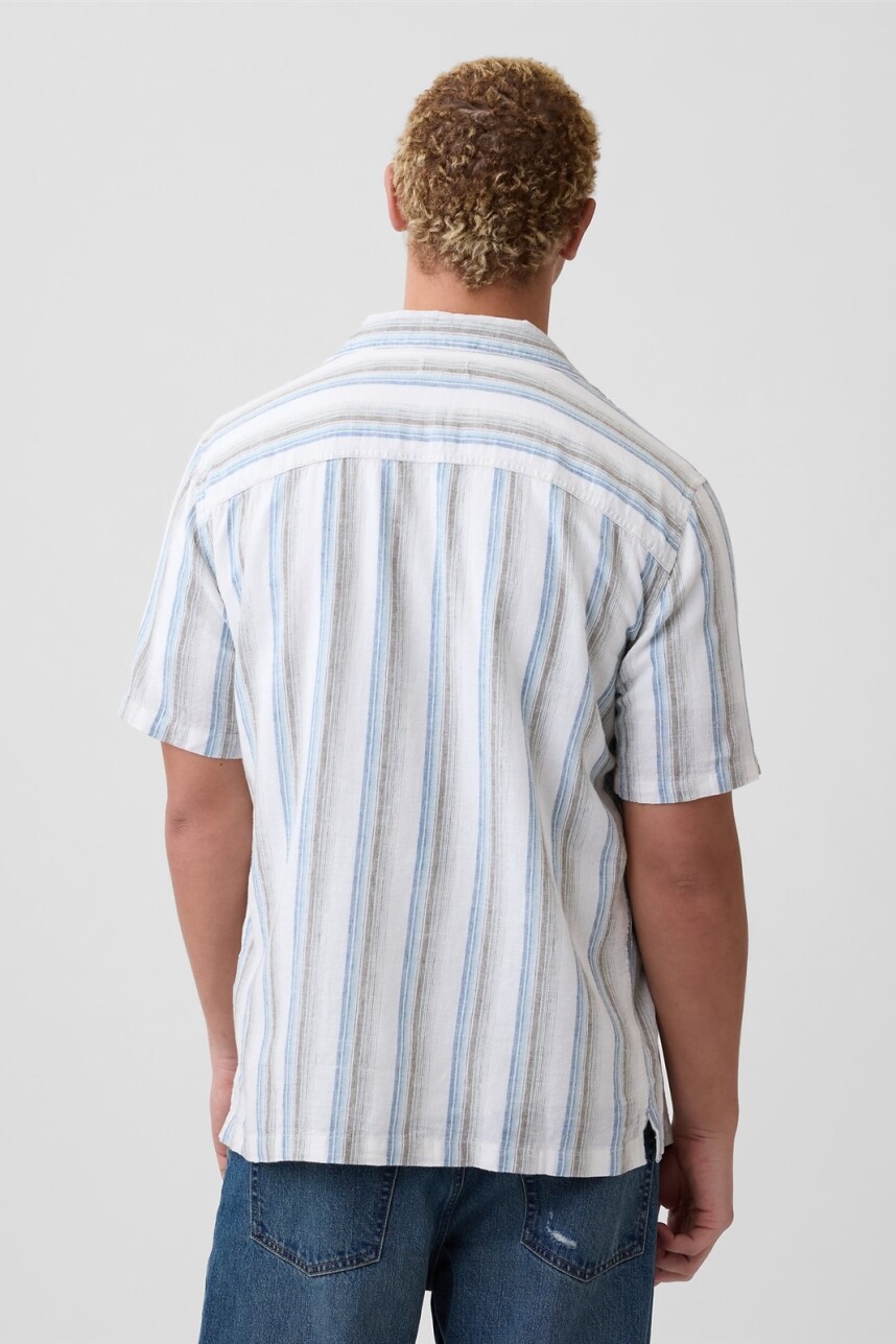 Camisa Manga Corta Lino Hombre Green Stripe