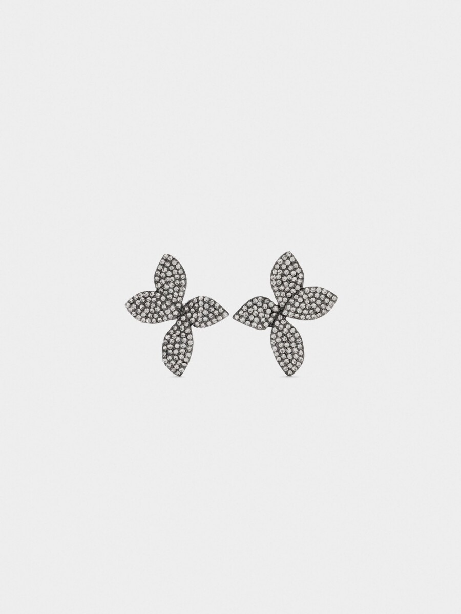 Pendientes Maxi Flor Con Cristales plateado