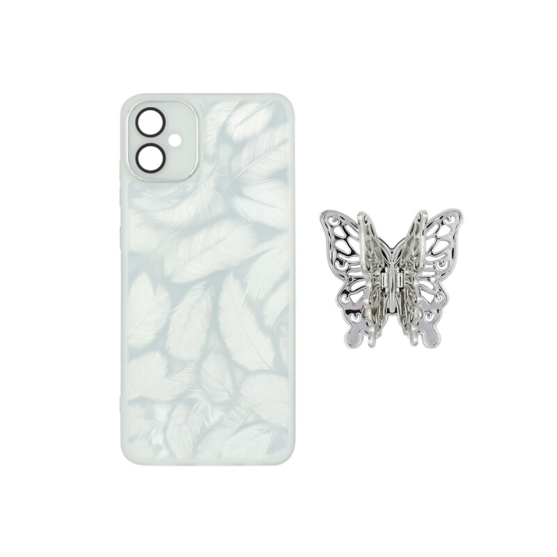 Protector para Samsung Galaxy A05 diseño plumas c/ mariposa Protector Para Samsung Galaxy A05 Diseño Plumas C/ Mariposa