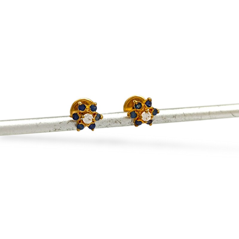 Caravanas Flor de Zafiro y Zirconia de oro- Oro bajo - Zafiro y zirconia- CA8193 conpiedra