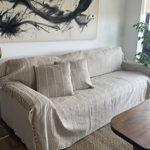 Manta para sillón y cama algodón Rayas Greige 250cm