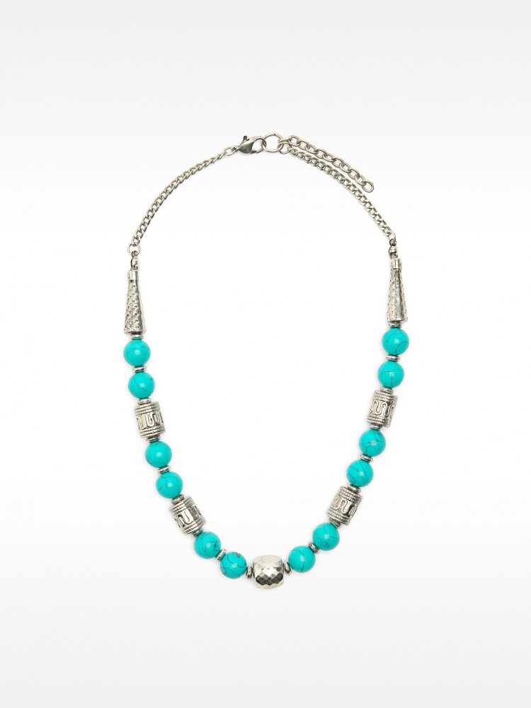 Collar Corto De Cuentas De Piedras azul