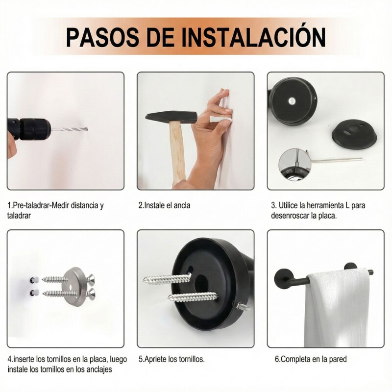 Set Accesorios Baño Completo 11 Piezas Acero Inoxidable Negro Set Accesorios Baño Completo 11 Piezas Acero Inoxidable Negro