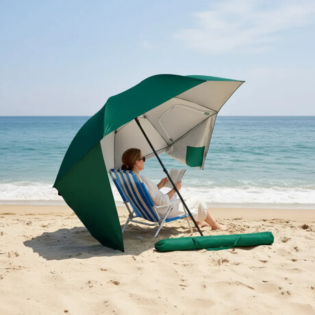 Sombrilla Tela Oxford Ventanas y Bolsillos Laterales Bolsa Verde