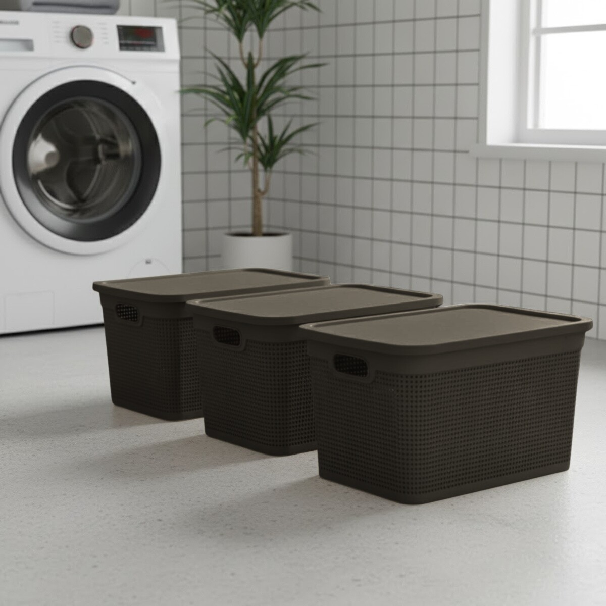 Set x3 Caja simil ratán 25 lts - CHOCOLATE 