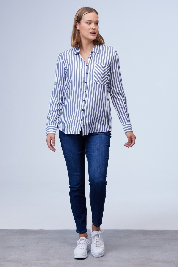Camisa Lineas BLANCO/AZUL