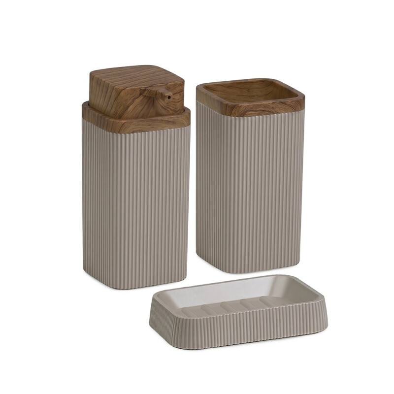 Set Baño 3 Piezas Dispensador Jabonera Porta Cepillos Beige Set Baño 3 Piezas Dispensador Jabonera Porta Cepillos Beige